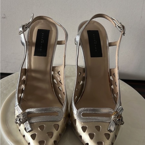 John Richmond Silver Stiletto Heels with Cutout Design holiday party ready EU 37 - Picture 3 of 7